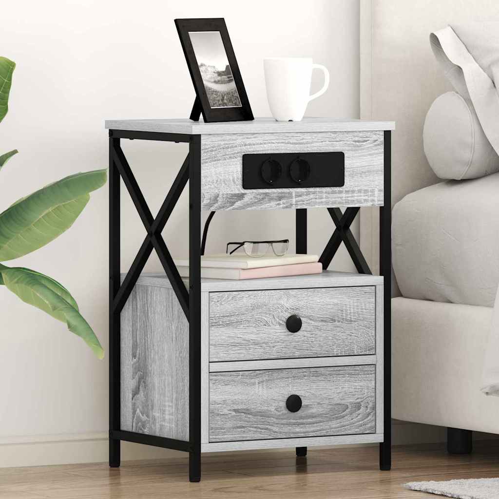 Nachttisch mit Ladestation 2 pcs Grau Sonoma 40 x 31 x 60 cm
